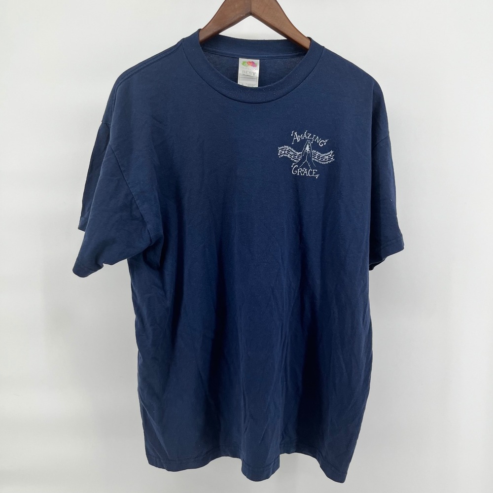 Fruit of the Loom Amazing Grace Religious Graphic T-Shirt Navy Blue XL Mens